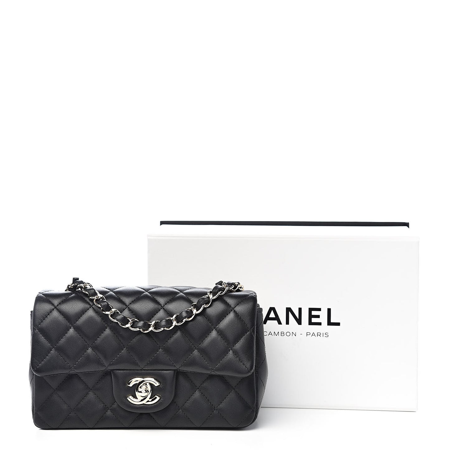 Lambskin Quilted Mini Rectangular Flap Black