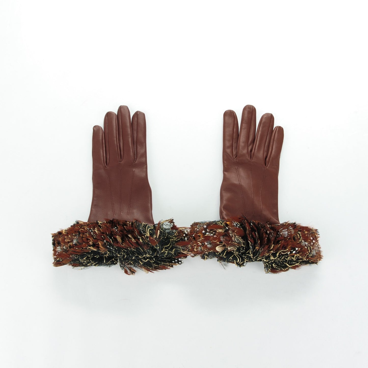 Lambskin Feather Gloves 7.5 Bordeaux