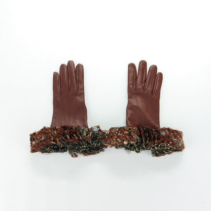 Chanel Lambskin Feather Gloves 7.5 Bordeaux 3 of 6