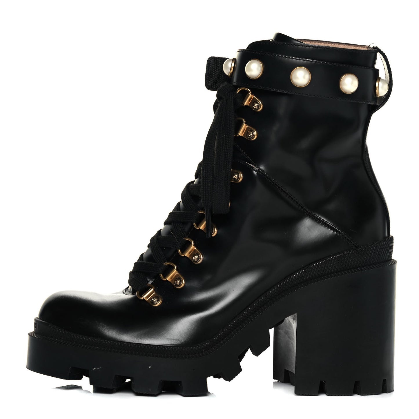 Magnum Calfskin Pearl Lace Up Combat Ankle Boots 39.5 Black