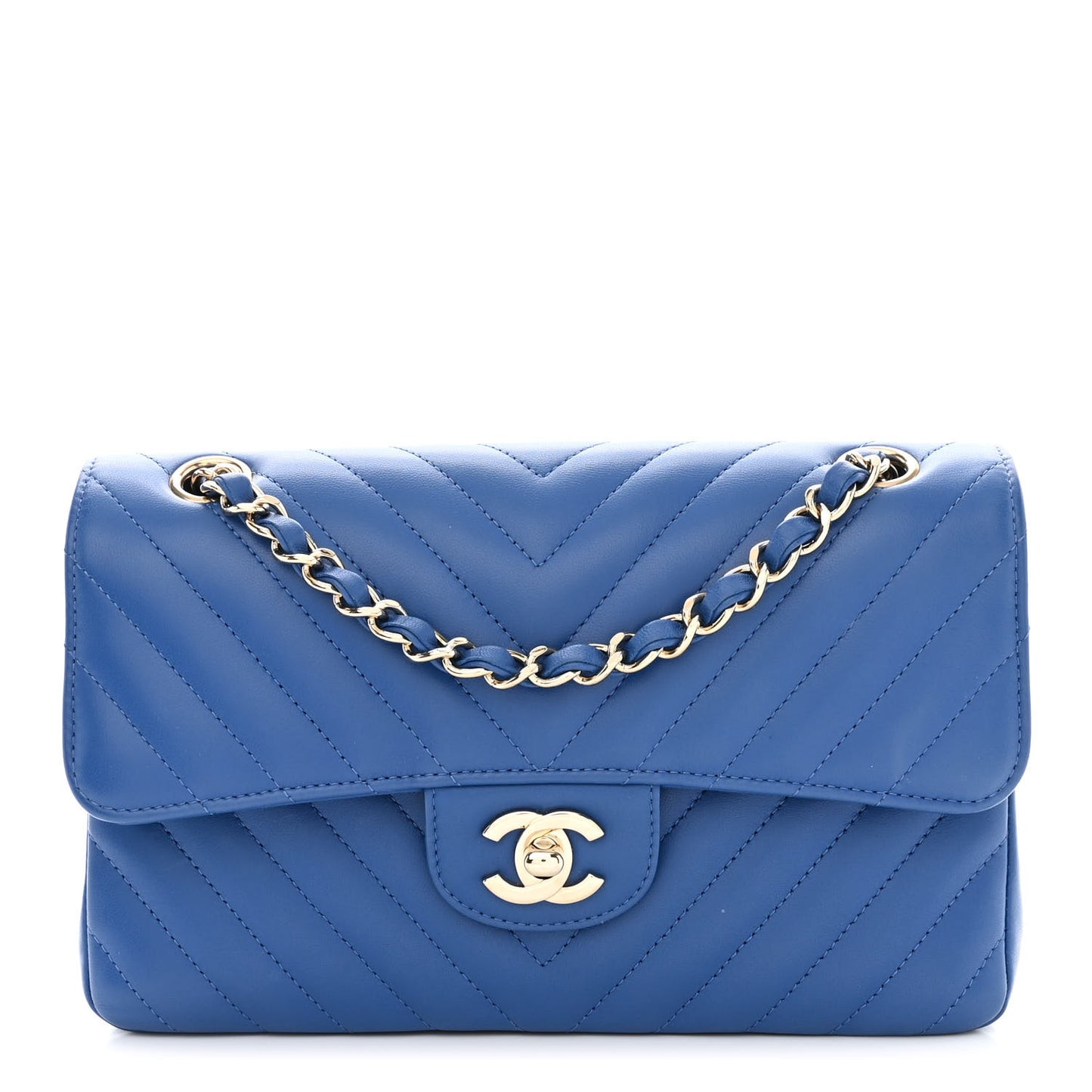 Lambskin Chevron Quilted Small Double Flap Blue
