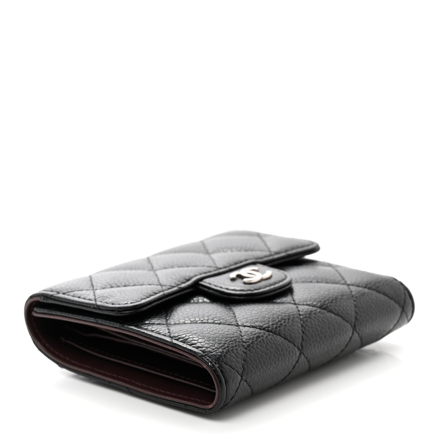 Caviar Quilted Compact Flap Wallet Black