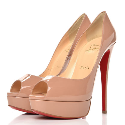 Christian Louboutin Patent Lady Peep 150 Pumps 39.5 Nude 3 of 8