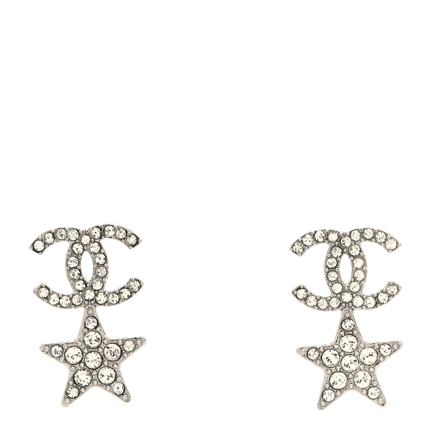 Chanel Crystal CC Star Earrings Silver 1 of 5