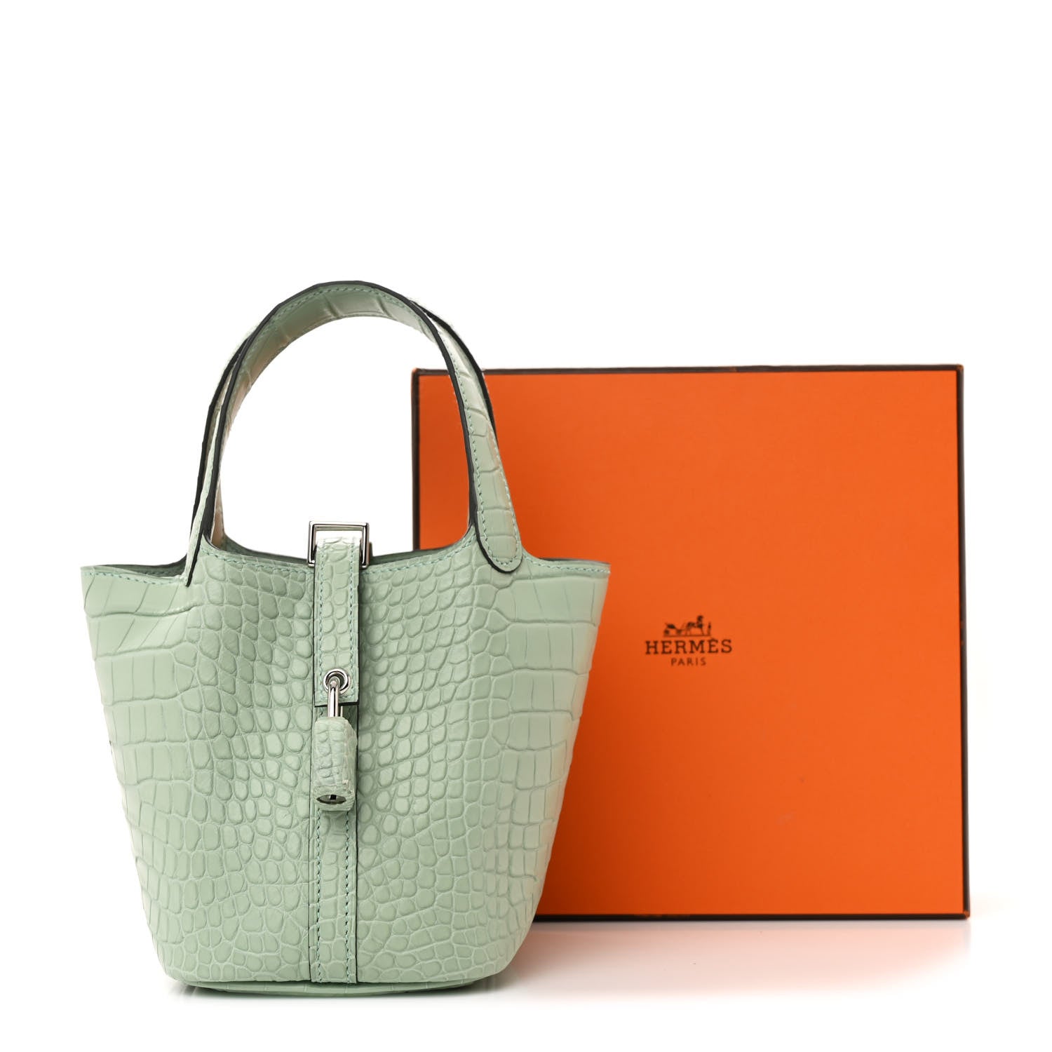 Hermes Matte Alligator Micro Picotin Lock Vert D' Eau 1621444