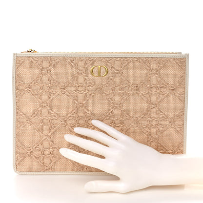 Christian Dior Raffia Cannage Large Caro Daily Zipped Pouch Natural 2 of 6