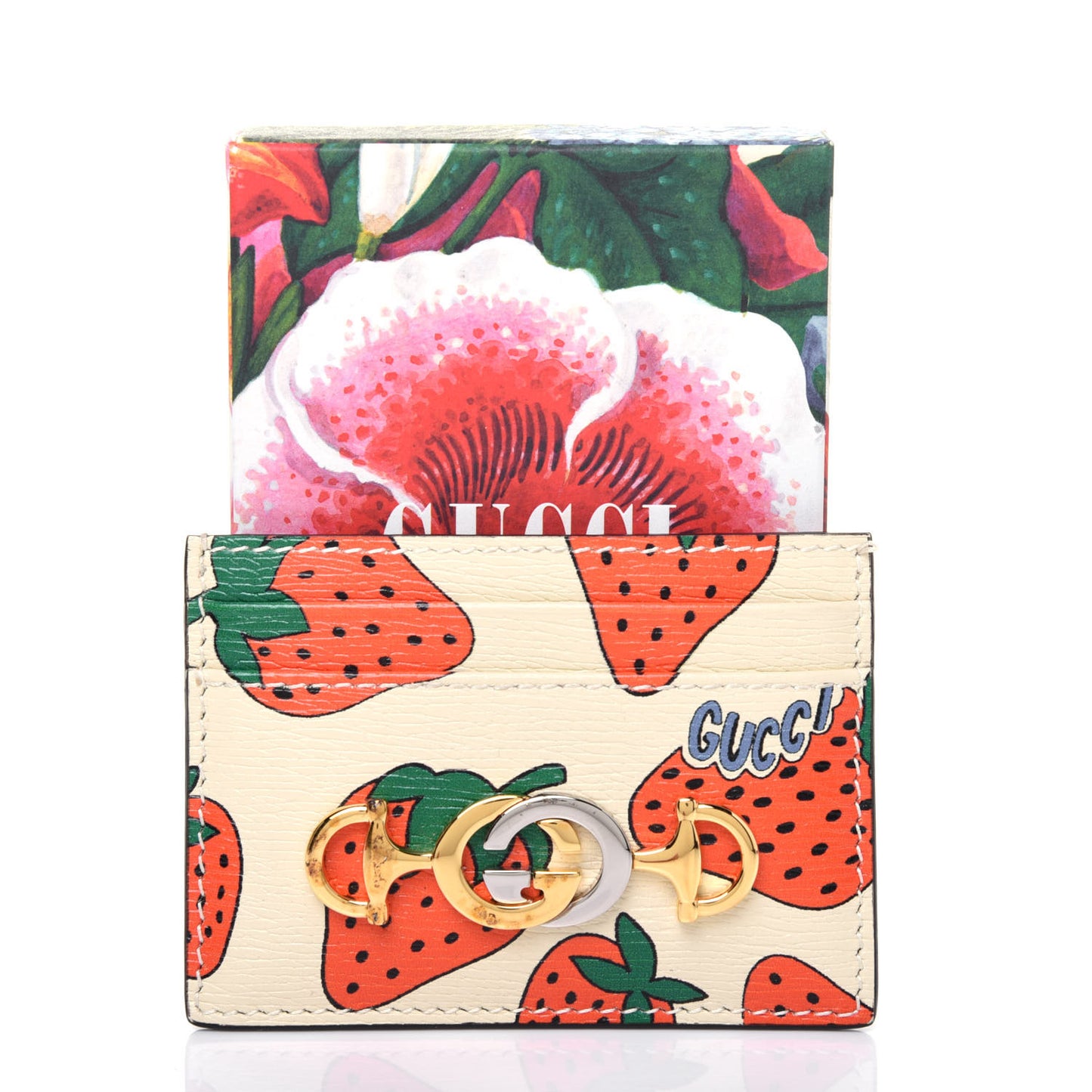 Calfskin Strawberry Print Zumi Case Case Ivory Red