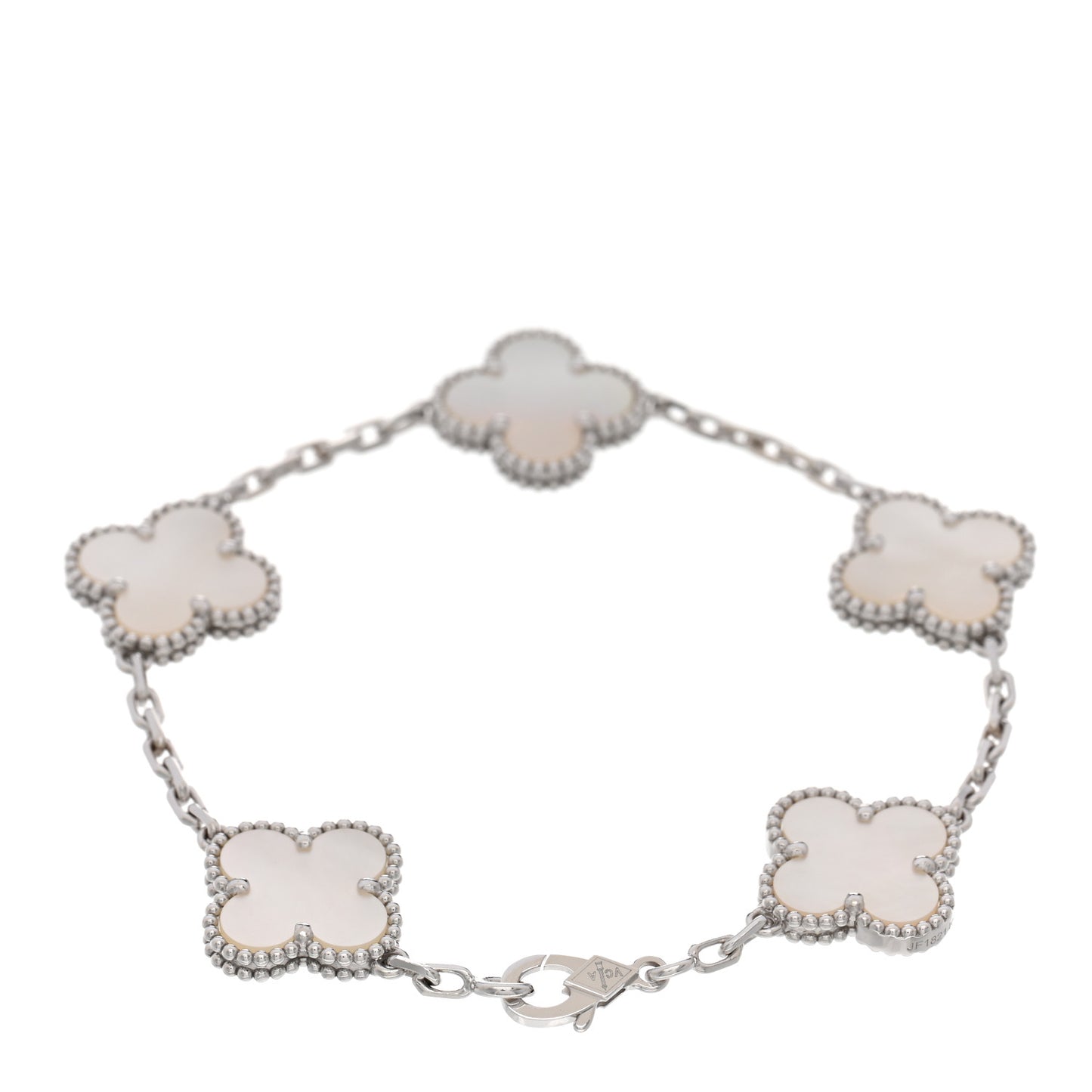 18K White Gold Mother of Pearl 5 Motifs Vintage Alhambra Bracelet