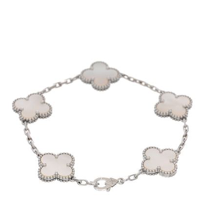 Van Cleef & Arpels 18K White Gold Mother of Pearl 5 Motifs Vintage Alhambra Bracelet 2 of 5