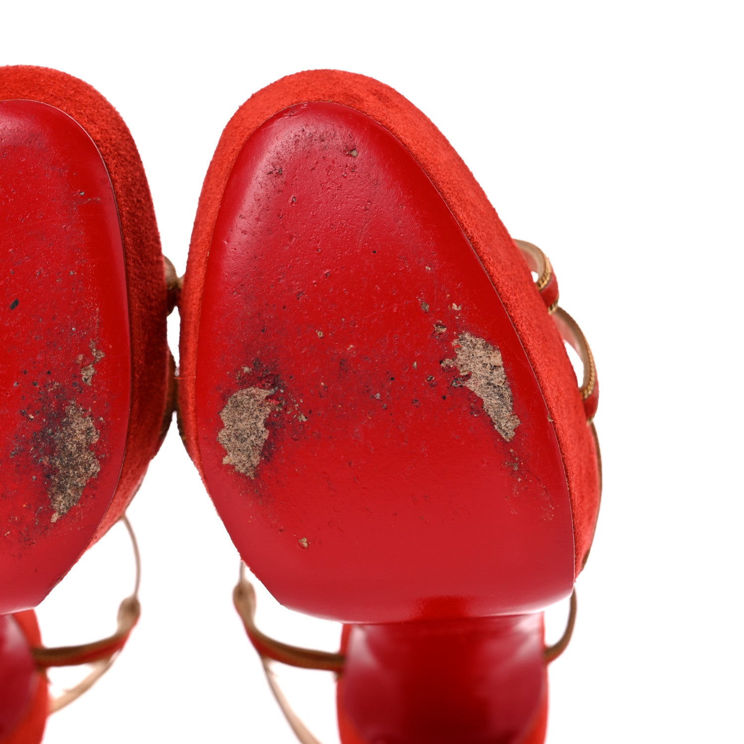 Christian Louboutin Veau Velours 20 Ans Chain Troisronds 140 Sandals 36.5 Mandarin Red Gold 7 of 25