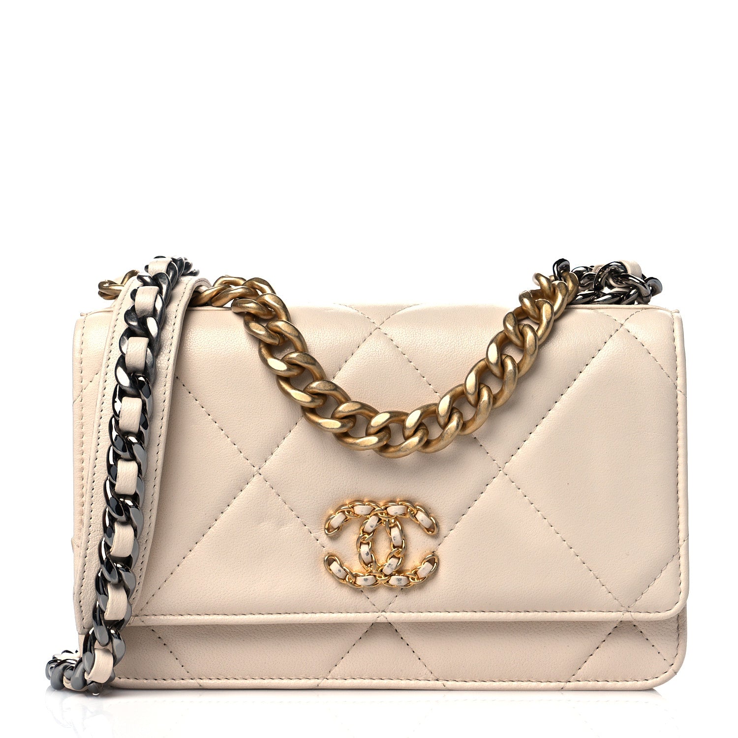 Chanel Goatskin Quilted Chanel 19 Wallet On Chain WOC Light Beige 1 of 16