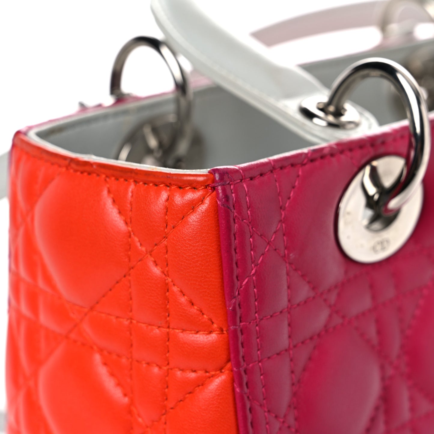 Lambskin Cannage Medium Tri-Color Lady Dior Fuchsia Orange