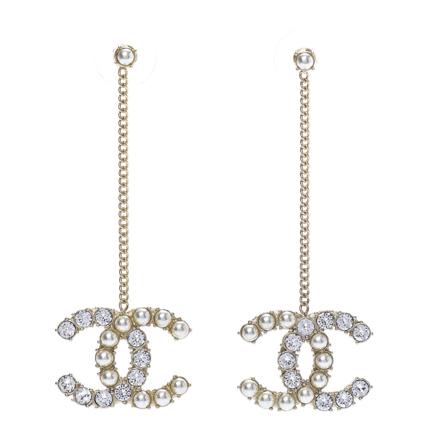 Crystal Pearl Dazzling Domino CC Drop Earrings Gold