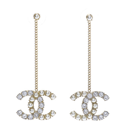 Chanel Crystal Pearl Dazzling Domino CC Drop Earrings Gold 1 of 4