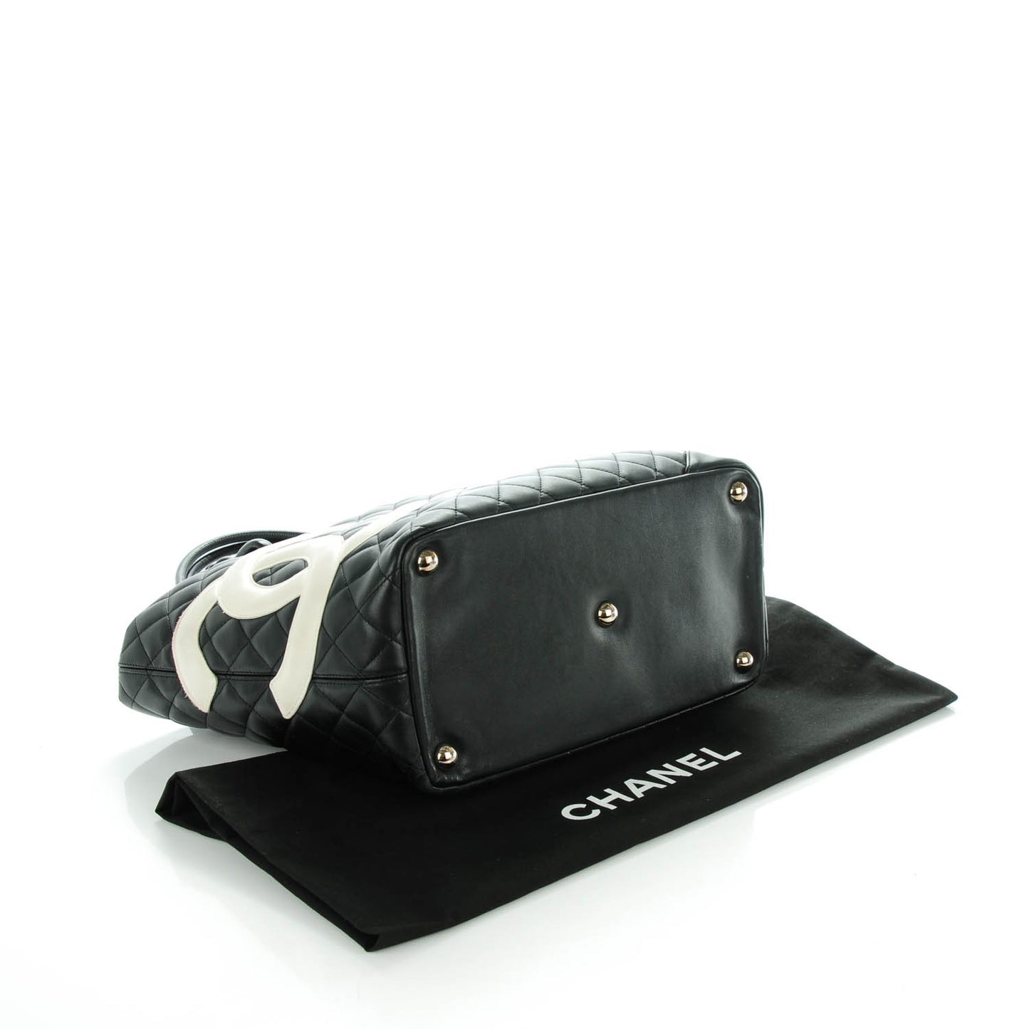 Calfskin Quilted Large Cambon Tote Black White
