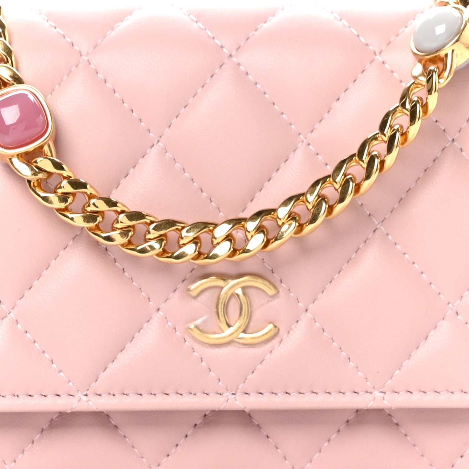 Chanel Lambskin Quilted CC Pearl Enamel Clutch on Chain WOC Light Pink 11 of 13