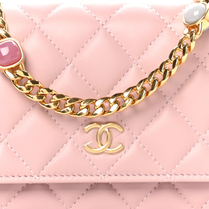 Chanel Lambskin Quilted CC Pearl Enamel Clutch on Chain WOC Light Pink 11 of 13