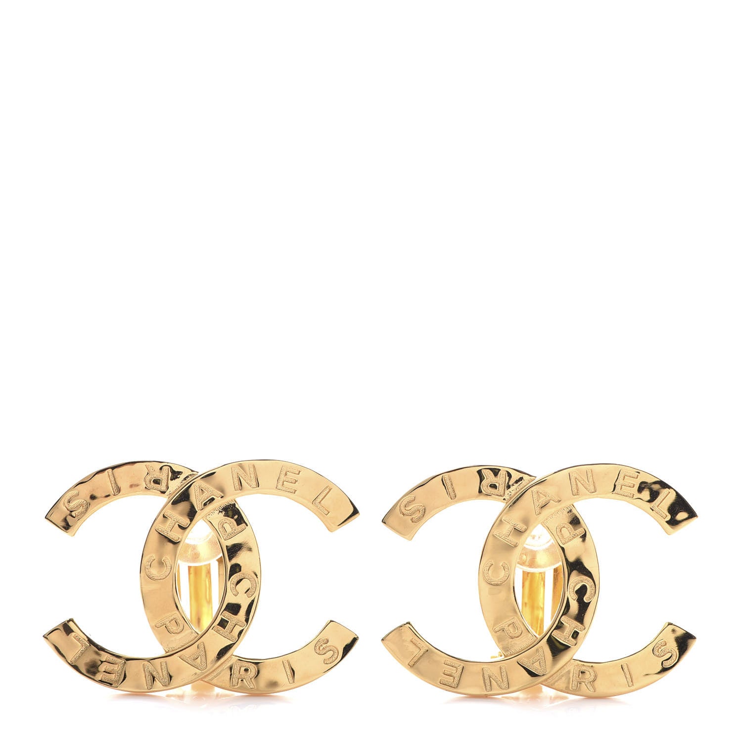 Chanel Metal Large Paris Clip On Earrings Gold 1 of 5