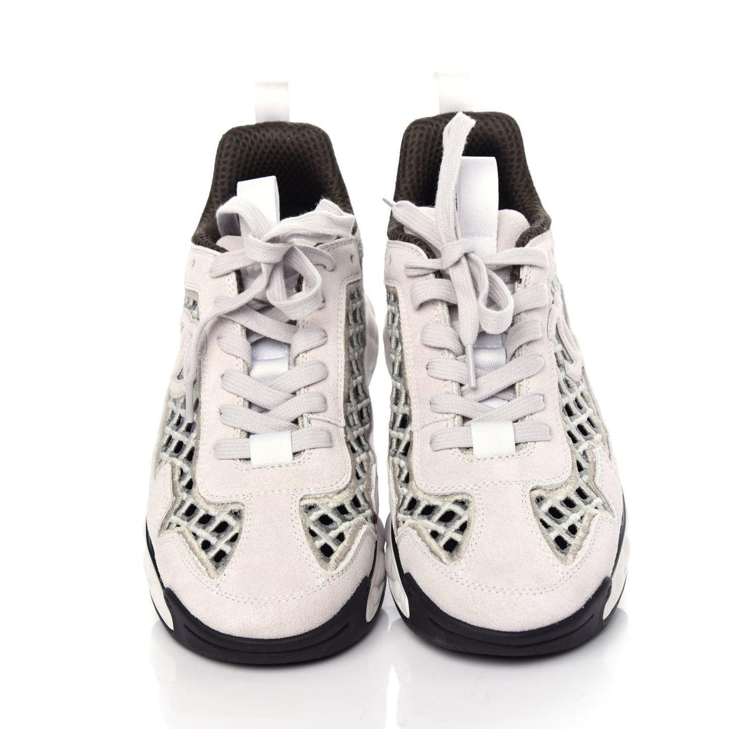 Suede Calfskin Embroidered CC Sneakers 38 Ecru Light Gray