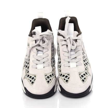 Chanel Suede Calfskin Embroidered CC Sneakers 38 Ecru Light Gray 5 of 11