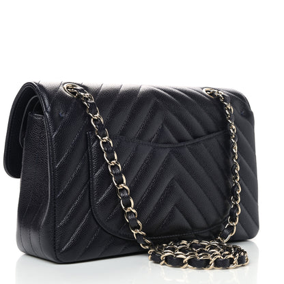 Chanel Caviar Chevron Quilted Small Double Flap Navy Blue 2 of 9