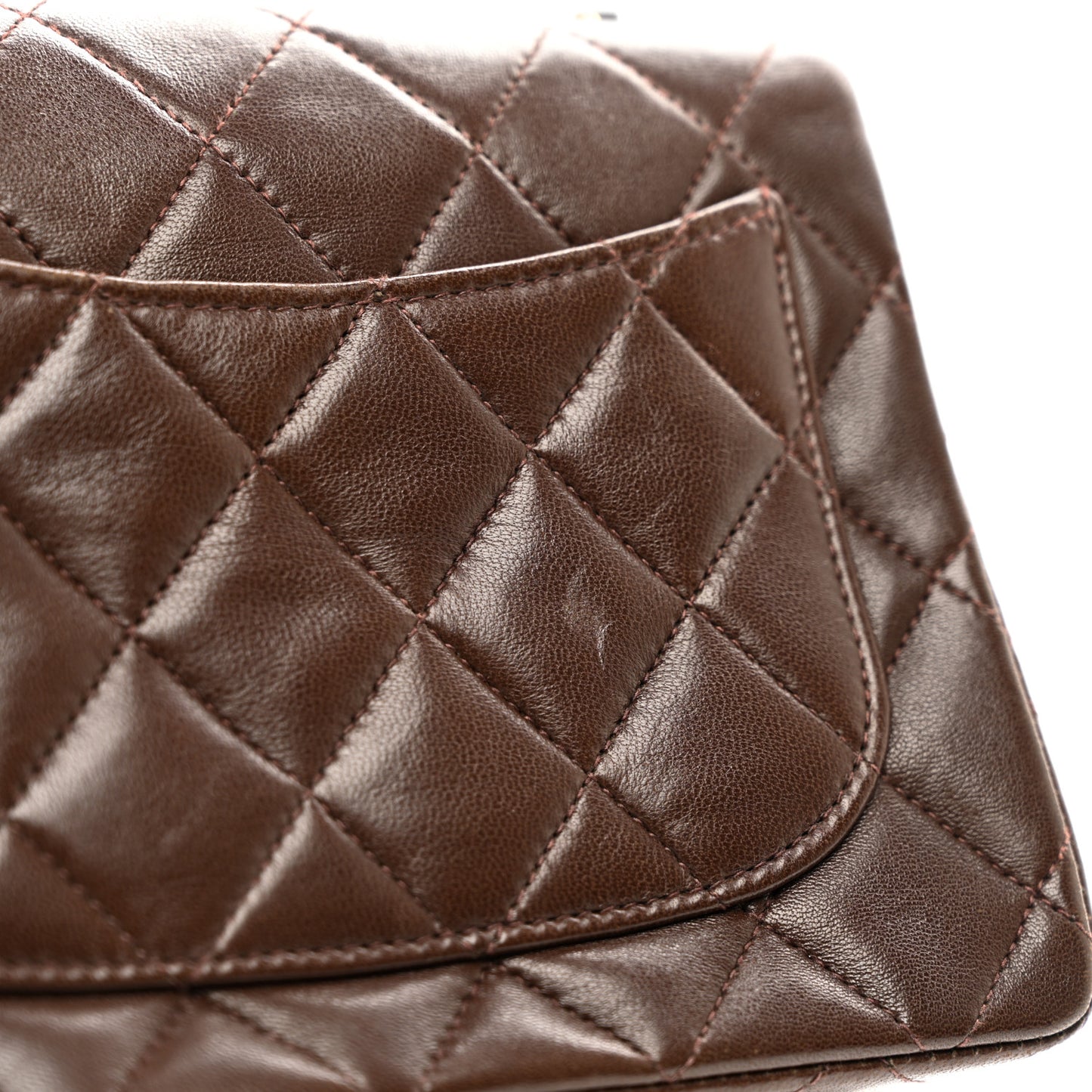 Lambskin Quilted Mini Square Flap Bag Dark Brown