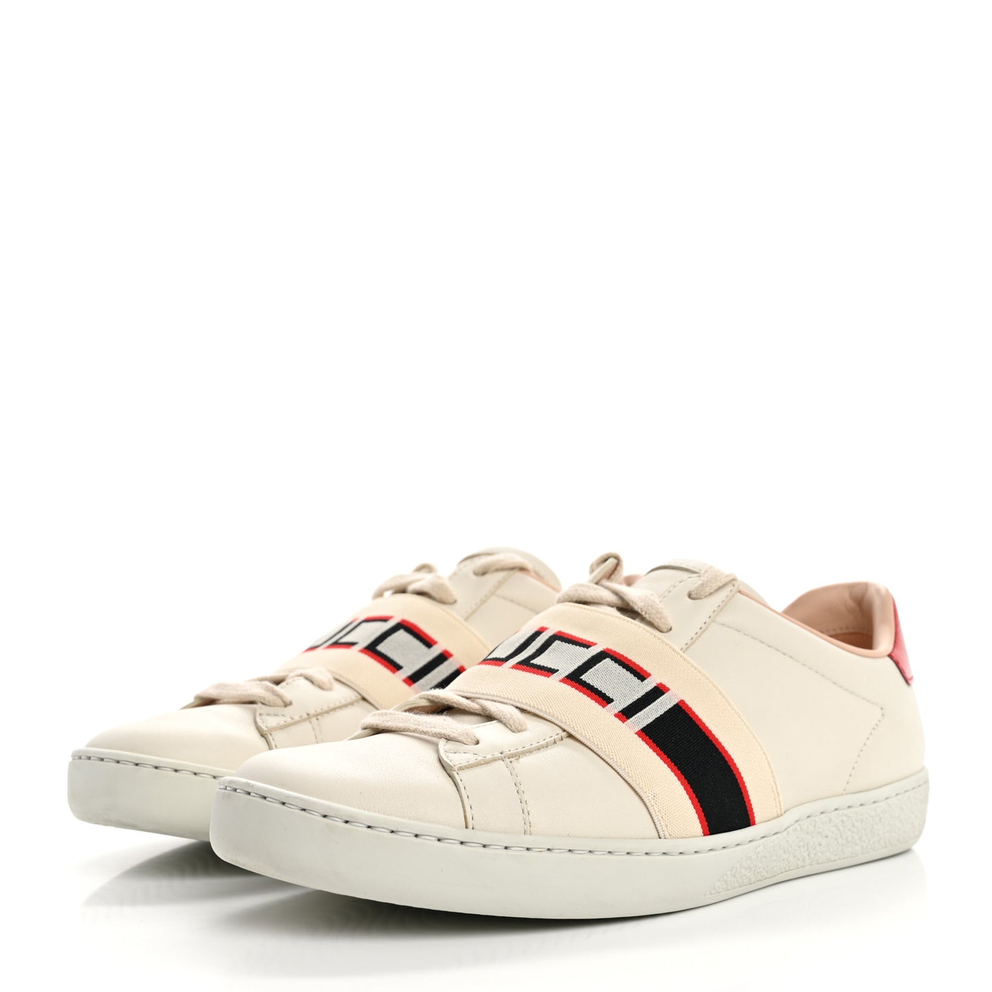 Calfskin Stripe Womens New Ace Sneakers 35.5 New Mystic White Ecru Red Flame