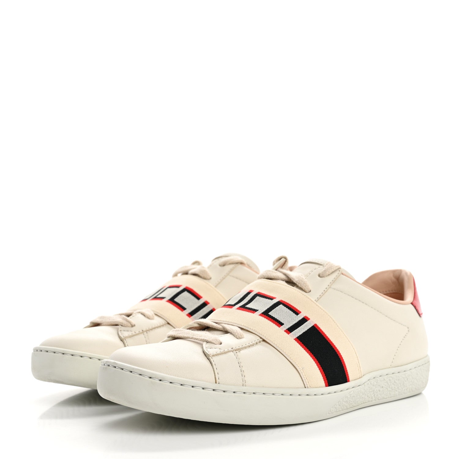 Gucci Calfskin Stripe Womens New Ace Sneakers 35.5 New Mystic White Ecru Red Flame 4 of 10