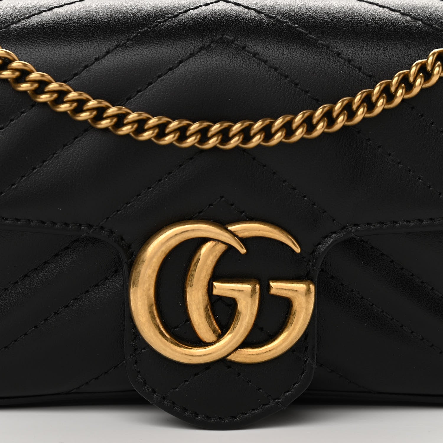 Gucci Calfskin Matelasse Super Mini GG Marmont Shoulder Bag Black 8 of 12
