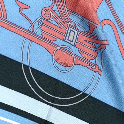 Hermes Cashmere Silk Ex-Libris Triangle Scarf Bleu Ciel Jaune Rose 3 of 4