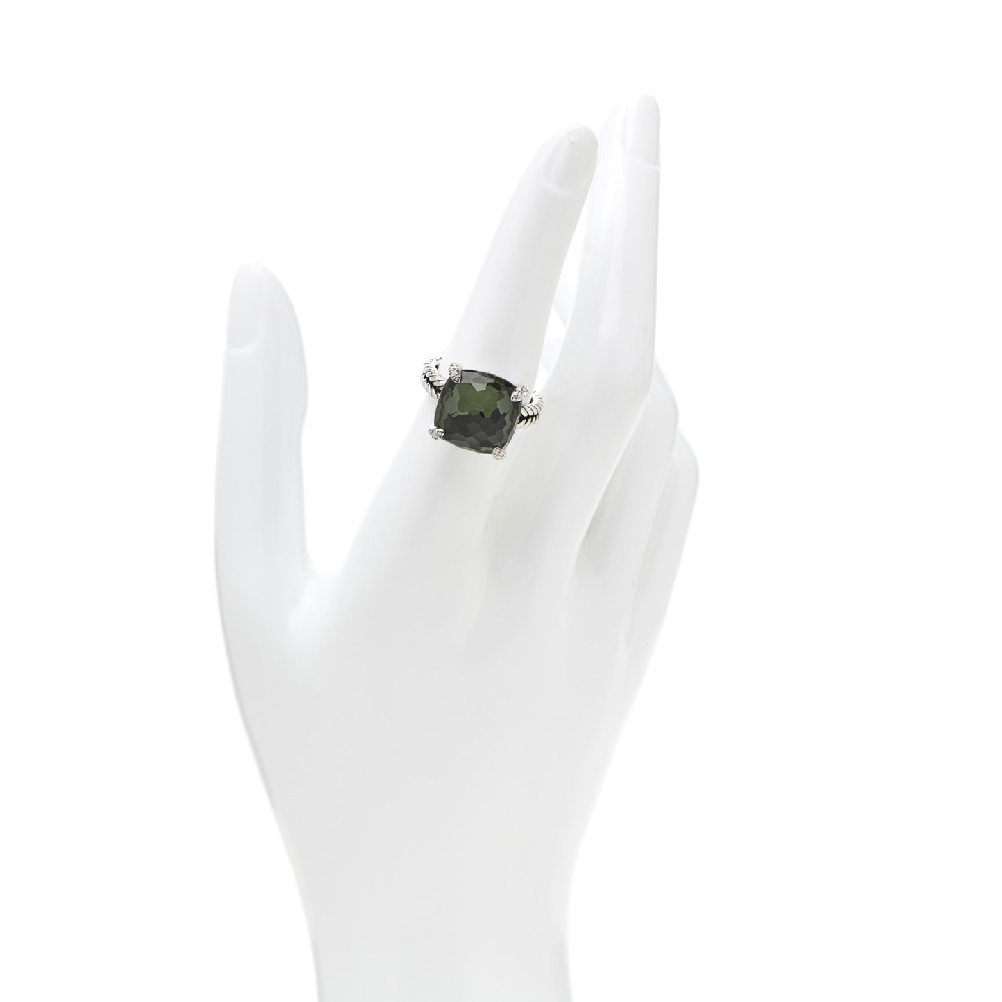 Sterling Silver Diamond Green Orchid 14mm Chatelaine Ring 54 6.75