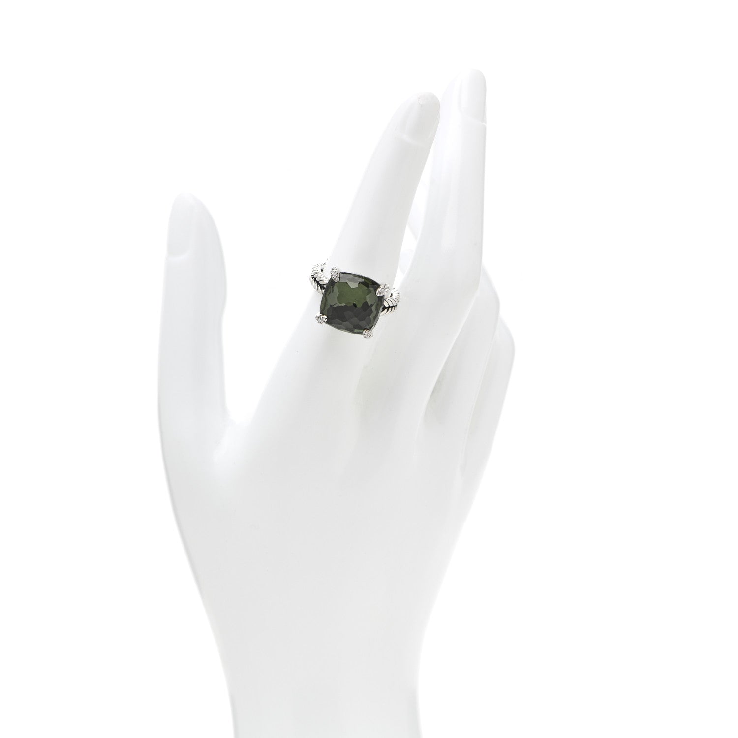 David Yurman Sterling Silver Diamond Green Orchid 14mm Chatelaine Ring 54 6.75 2 of 5