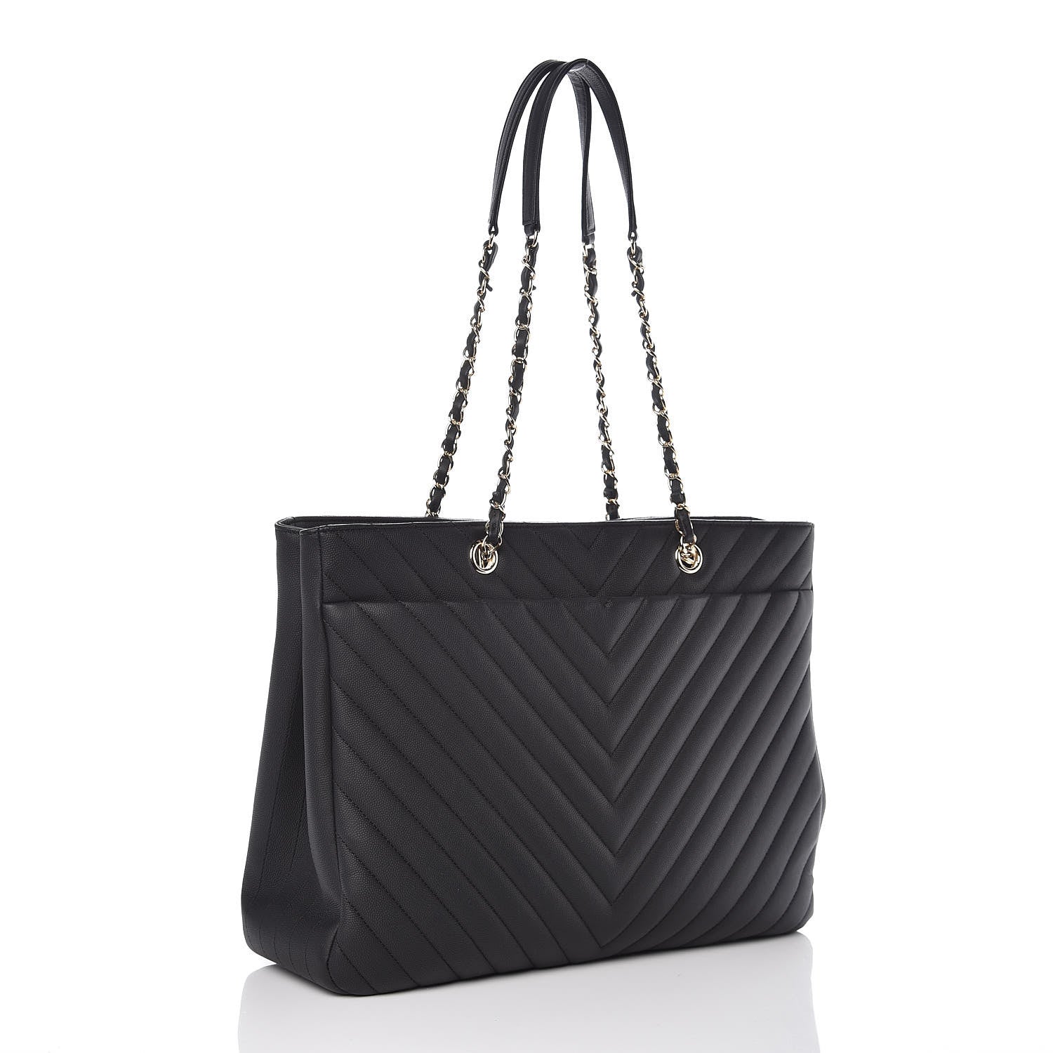 Chanel Caviar Chevron Quilted Large Shopping Tote Black 3 of 9