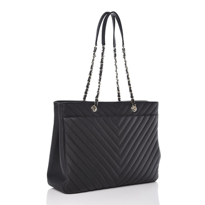 Chanel Caviar Chevron Quilted Large Shopping Tote Black 3 of 9