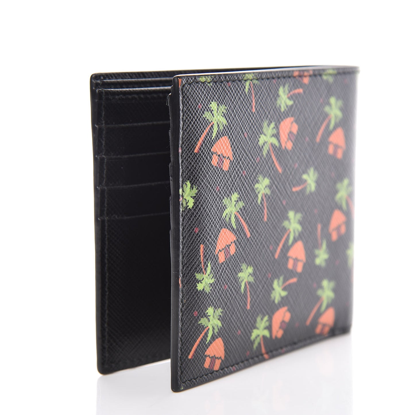 Saffiano Palm Tree Bi-Fold Wallet Black