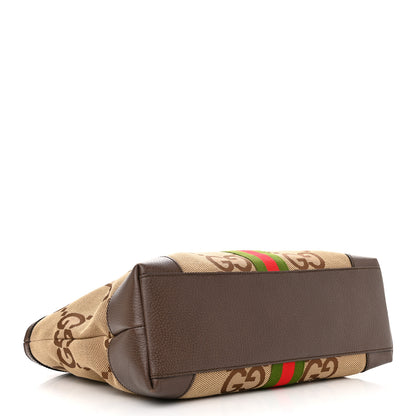 Gucci Monogram Jumbo GG Textured Dollar Calfskin Web Medium Ophidia Shopping Tote Camel Ebony 4 of 15