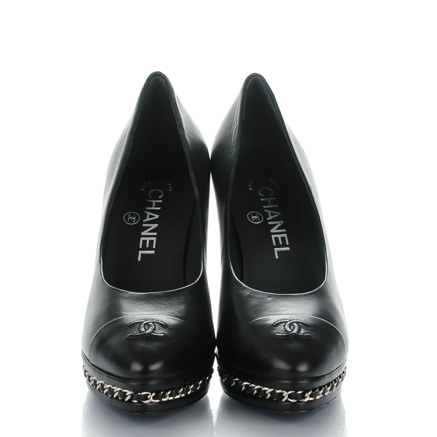 Chanel Calfskin Platform Chain Pumps 36 Black 2 of 8