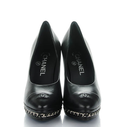 Chanel Calfskin Platform Chain Pumps 36 Black 2 of 8