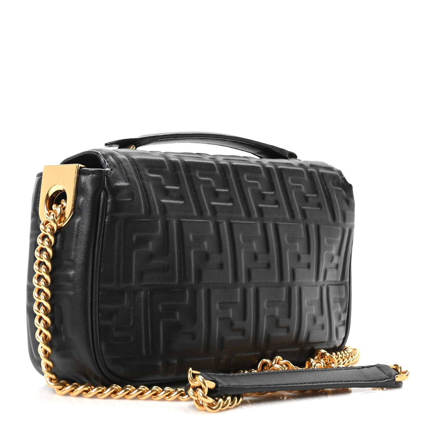 Nappa Small FF Embossed Midi Chain Baguette Black