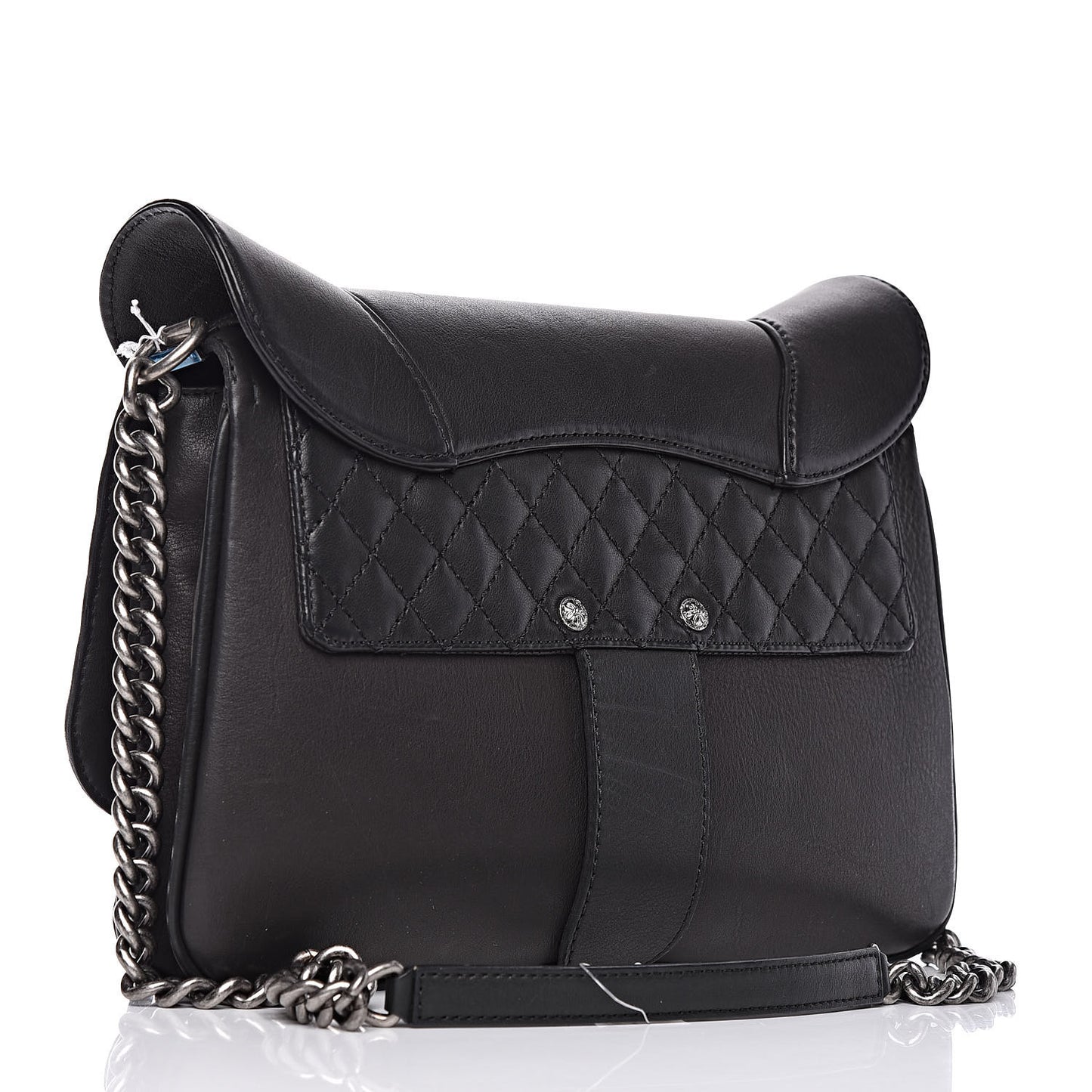 Calfskin Quilted Large Ride My Bag Messenger Black