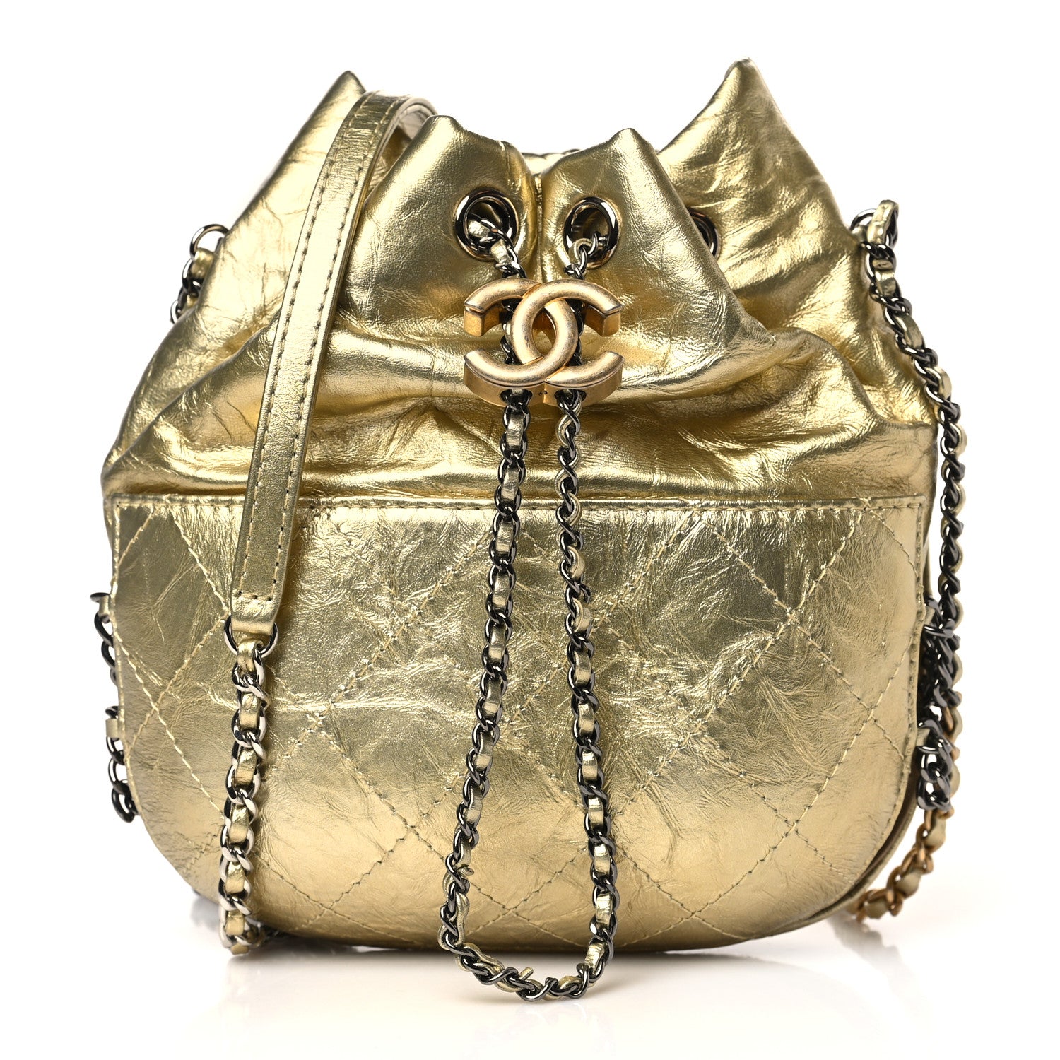 Chanel Metallic Aged Calfskin Quilted Small Gabrielle Bucket Gold 1 of 9
