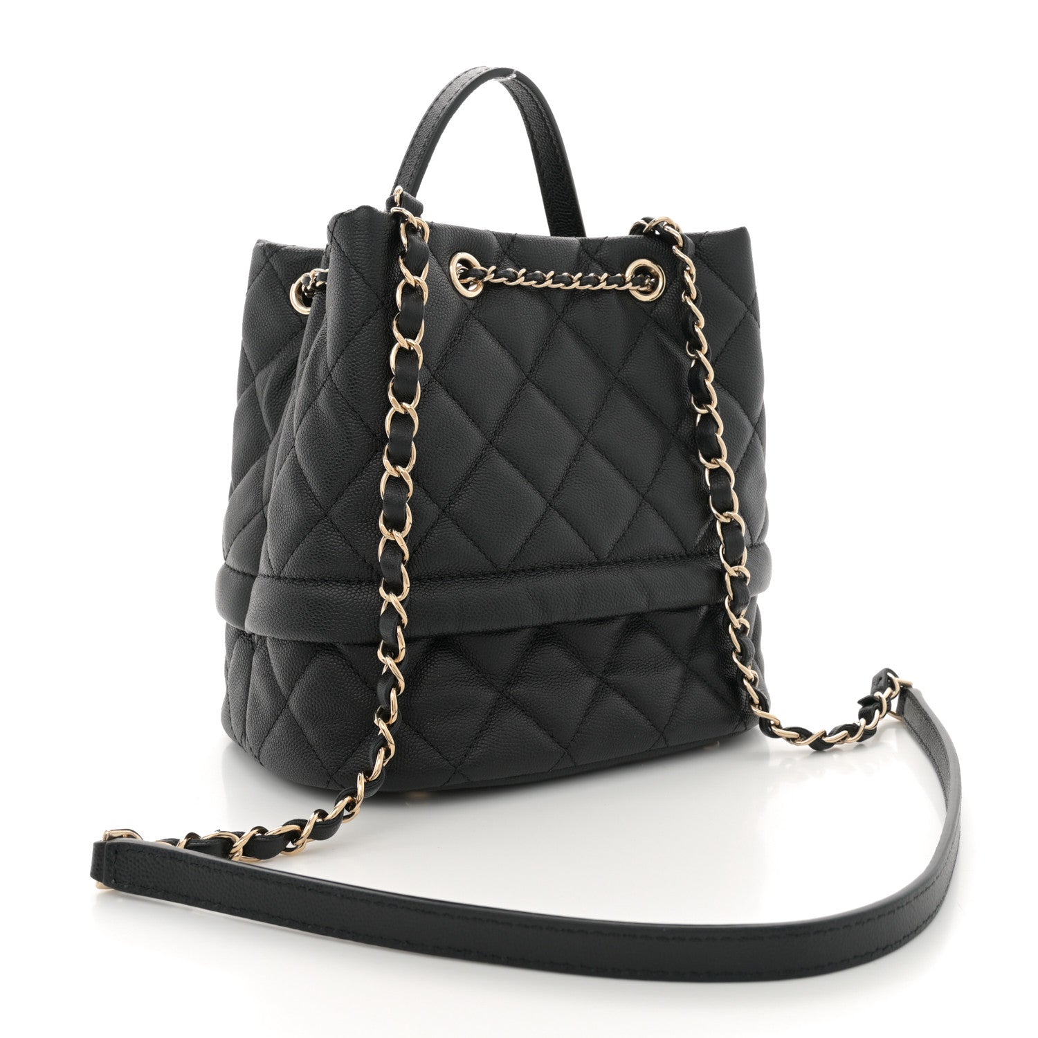 Chanel Caviar Quilted Rolled Up Bucket Drawstring Bag Black 3 of 10