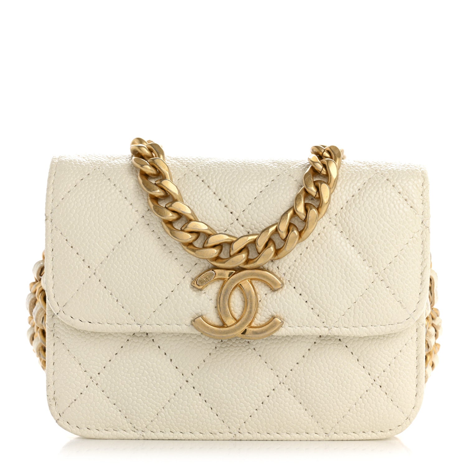 Chanel Shiny Caviar Quilted Chain Melody Card Holder On Chain White 1 of 12