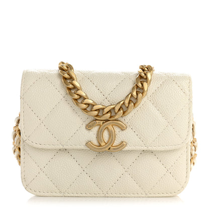 Chanel Shiny Caviar Quilted Chain Melody Card Holder On Chain White 1 of 12