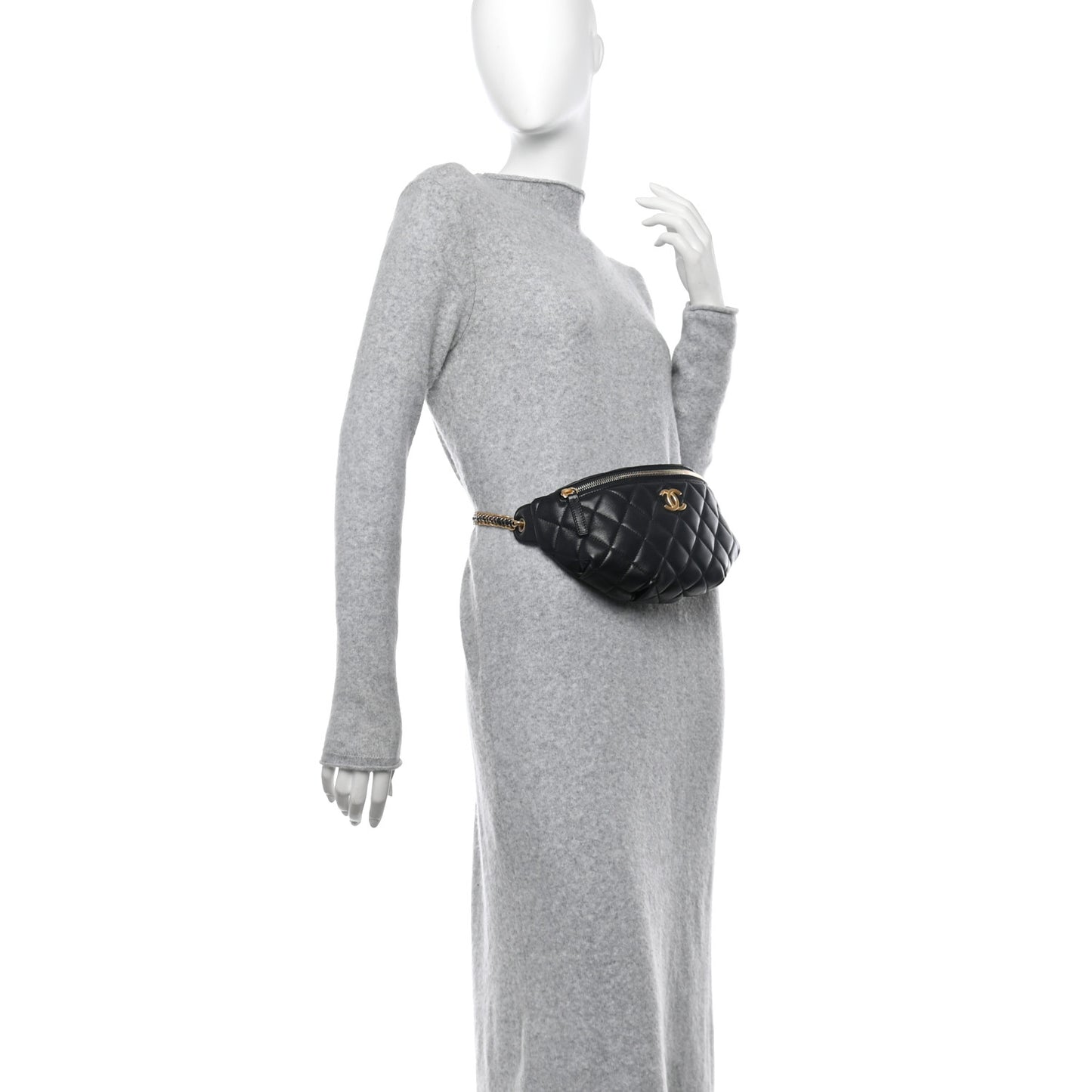 Shiny Lambskin Quilted Belt Bag Black