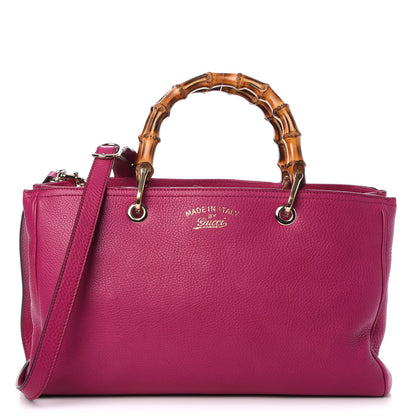 Gucci Pebbled Calfskin Medium Bamboo Shopper Tote Bright Bougainvillea 1 of 19