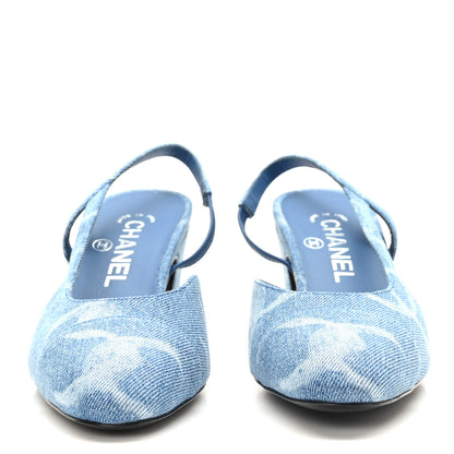 Chanel Denim Cap Toe CC Slingback Pumps 37 Blue 2 of 9