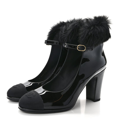 Chanel Patent Shearling Lambskin Cap Toe Mary Jane Pumps 41 Black 3 of 8