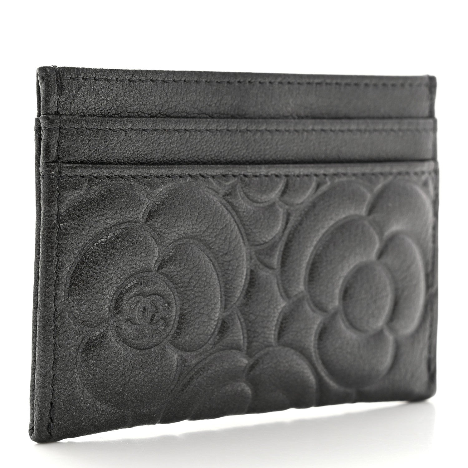Chanel Goatskin Camellia Embossed Card Holder Grey 3 of 8
