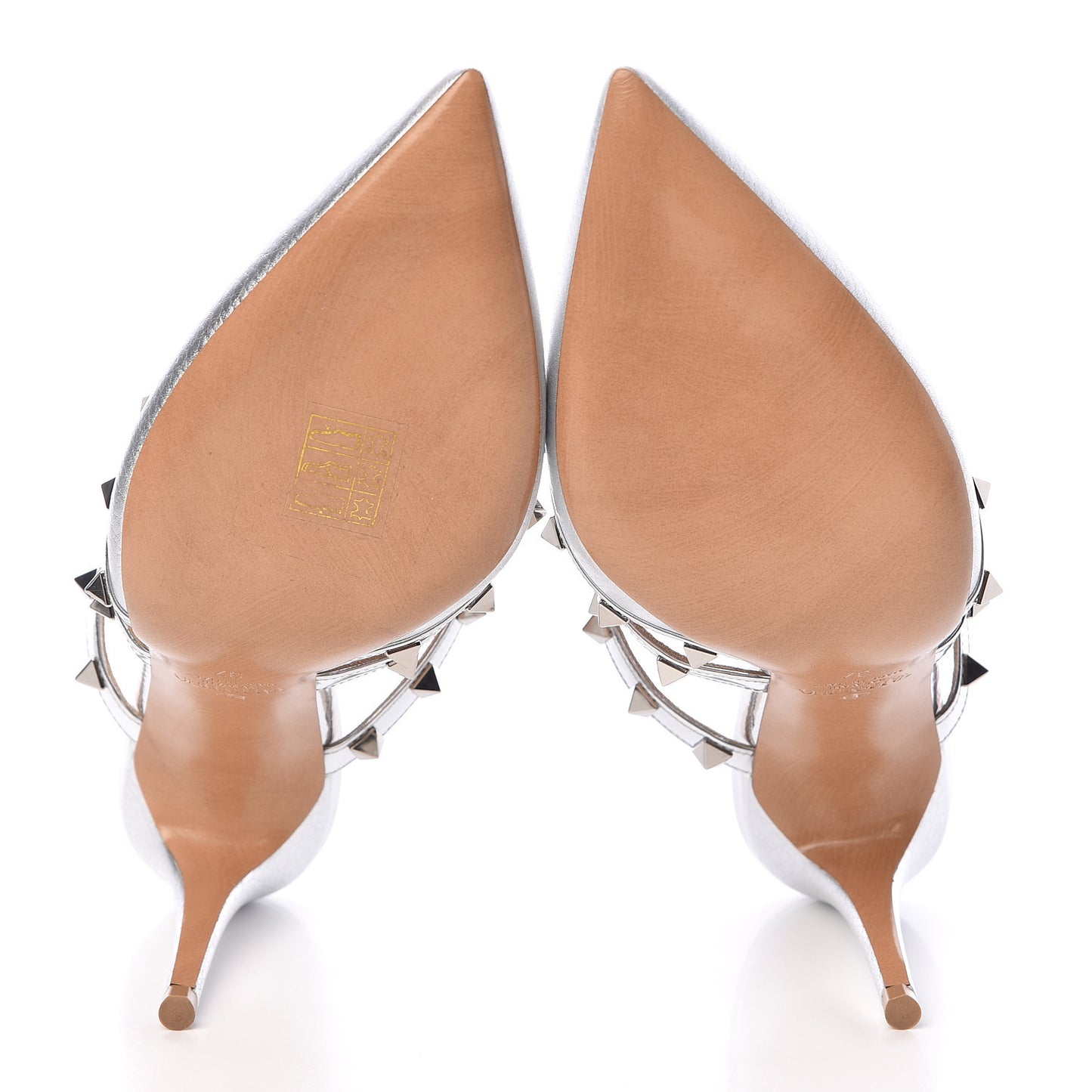Metallic Pebbled Calfskin Rockstud 90mm Cage Mules 37 Silver